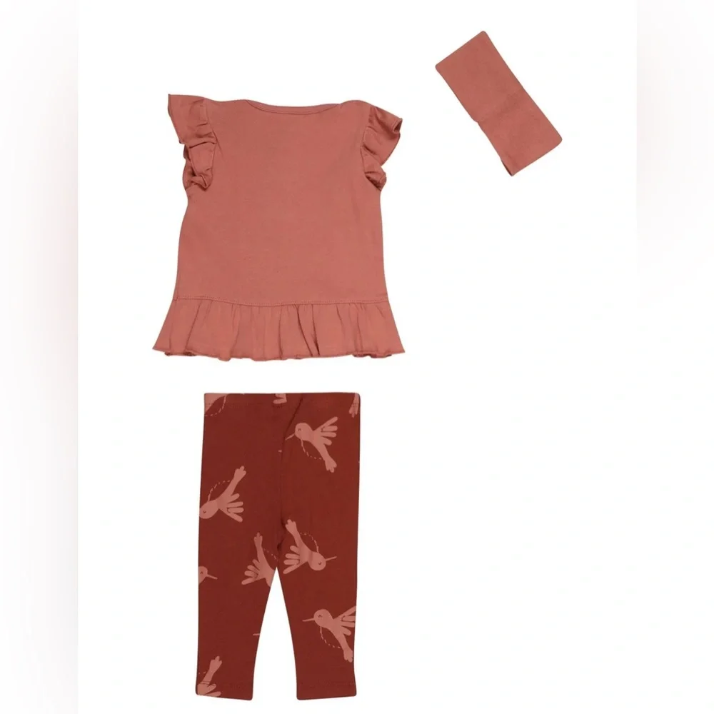 NWT Carter’s Baby Girl 3-Piece Bird Outfit Set | Tee, Leggings & Headwrap | 6M
